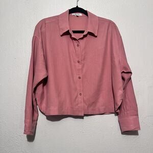 Madewell Pink Woman's Long Sleeve Button Down Collard Crop Top Boxy Blouse‎ Sz S